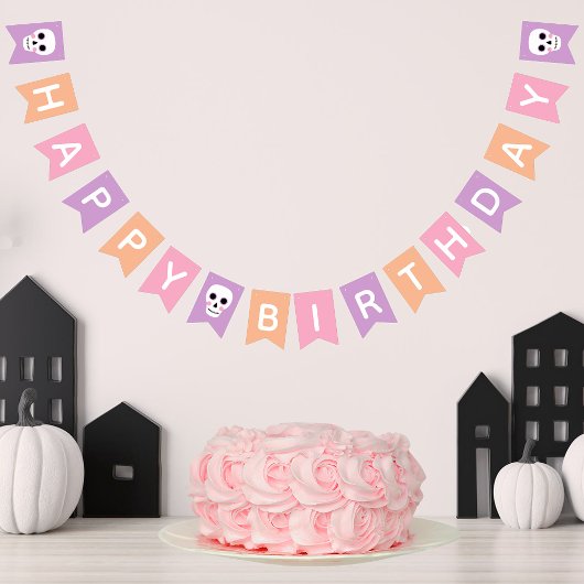 Bannière À Fanions Cute Skulls Pastel Halloween Joyeux Anniversaire