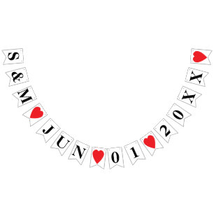 BANNIÈRE À FANIONS DATE DU MARIAGE PERSONNALISÉ ET INITIALES BRIDE+GR