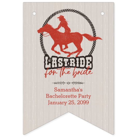 Bannière À Fanions Dernière chevauchée pour la mariée en rouge rouill (Premier drapeau)