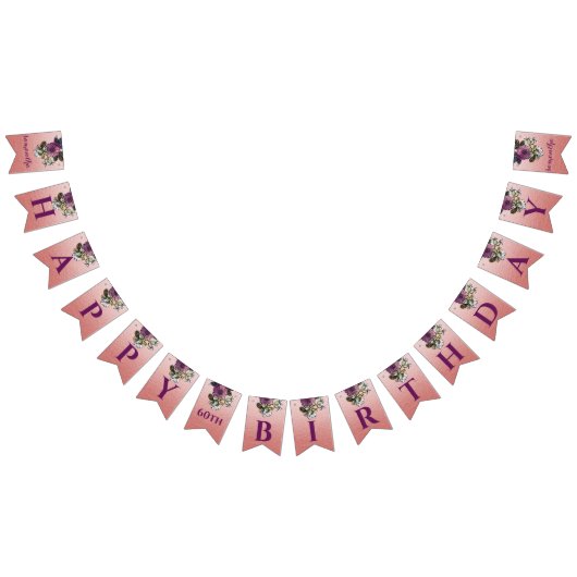 Bannière À Fanions design floral rose rose or rose rose (Tout)