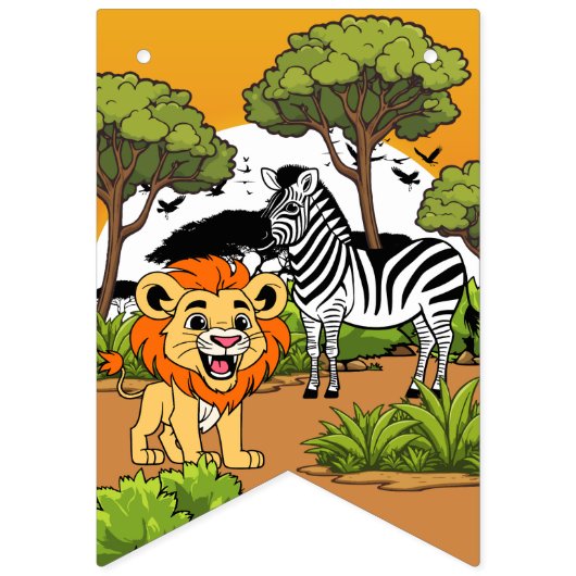 Bannière À Fanions Dessin Safari Jungle Animaux Party Bunting Bannièr (Premier drapeau)