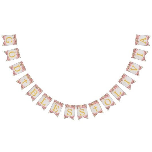 Bannière À Fanions Dieu Béni 6 Lettres Orchidées Roses Baptême Commun (Tout)