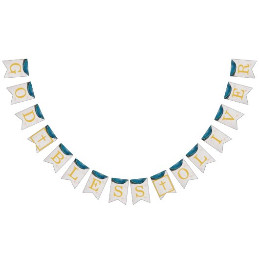 Bannière À Fanions Dieu Nom Béni Bleu Geode Garçon Baptême Communion (Tout)