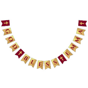Bannière À Fanions Dieu Nom Béni Or Bourgogne Baptême Communion