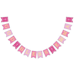 Bannière À Fanions Dieu rose Béni 4 Lettres Nom Baptême Communion