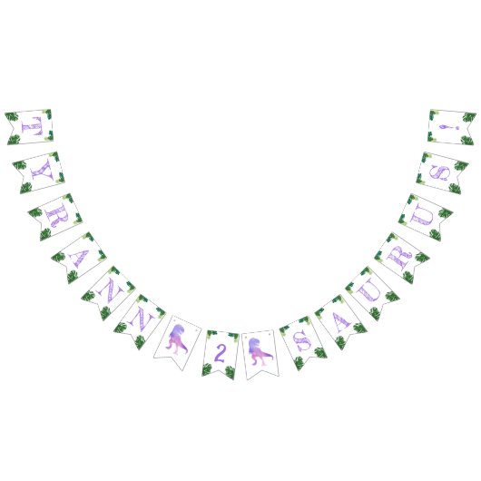 Bannière À Fanions Dinosaur 2e anniversaire pourpre Tyrannosaurus Rex (Tout)