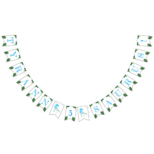 Bannière À Fanions Dinosaur 3ème anniversaire fête Blue Tyrannosaurus