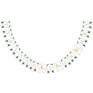 Bannière À Fanions Dinosaur 4e fête d'anniversaire Gold Tyrannosaurus