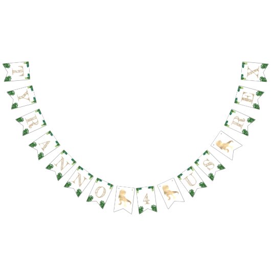 Bannière À Fanions Dinosaur 4e fête d'anniversaire Gold Tyrannosaurus (Tout)