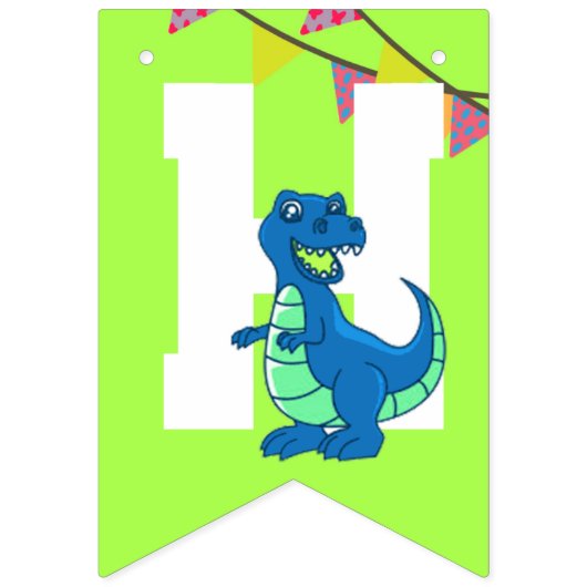 Bannière À Fanions Dinosaure Bleu Vert Soirée Anniversaire de enfant (Deuxième drapeau)
