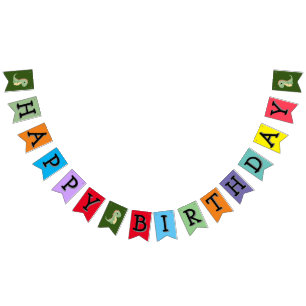 Bannière À Fanions Dinosaure coloré Thème "Joyeux Anniversaire"