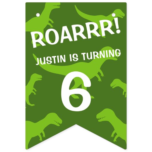 Bannière À Fanions Dinosaure vert magnifique thème Anniversaire fête (Deuxième drapeau)