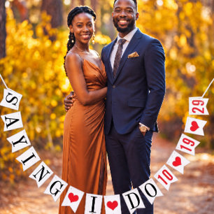 BANNIÈRE À FANIONS DISANT OUI : DATE DE MARIAGE PERSONNALISÉE