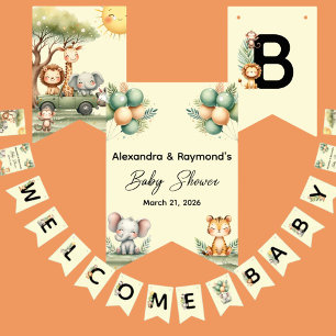 Bannière À Fanions Douce baby shower sur le thème des animaux de safa
