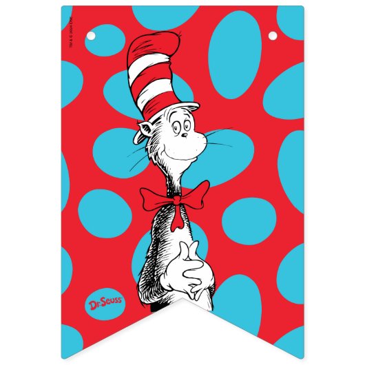 Bannière À Fanions Dr Seuss | Chat à l'anniversaire du Casquette (Premier drapeau)