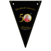 Bannière À Fanions Elégant Black and Gold 50th Birthday Invitation (Troisième drapeau)