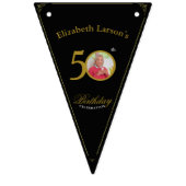 Bannière À Fanions Elégant Black and Gold 50th Birthday Invitation (Premier drapeau)