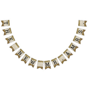 Bannière À Fanions Elégant Parties scintillant or Mariage imprimé