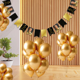 Bannière À Fanions Elégante Black And Gold Photo Dotée Fête d'anniver