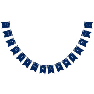 Bannière À Fanions Elégante dentelle florale sur Mariage bleu marine