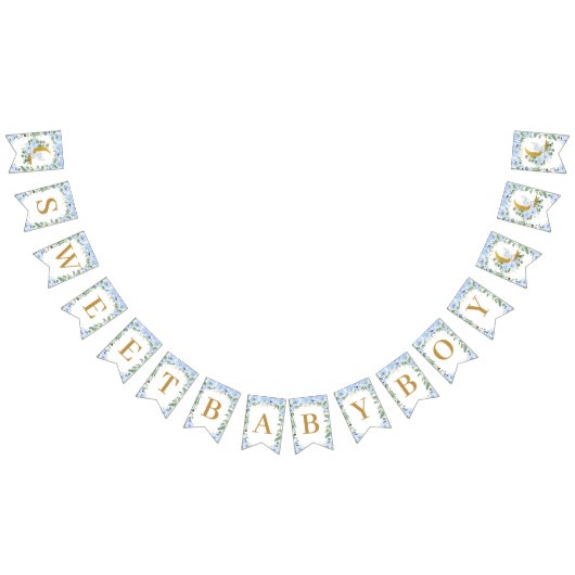 Bannière À Fanions Elephant croissant Lune Bleu Floral Boy Baby showe (Tout)