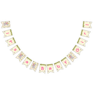 Bannière À Fanions Eléphant floral mignon c'est un Baby shower fille