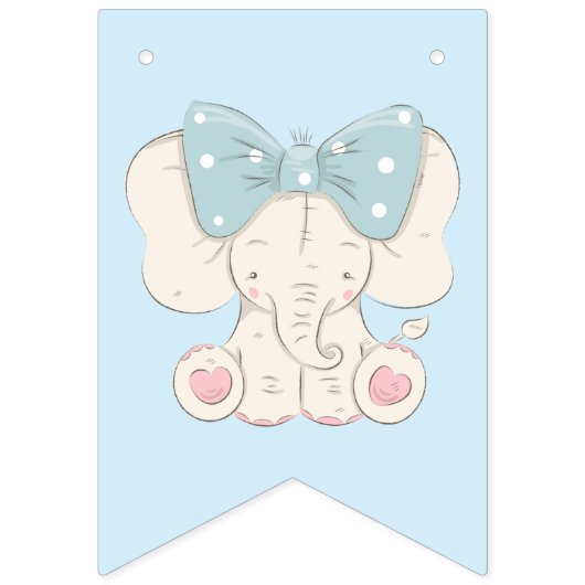Bannière À Fanions Eléphant mignon avec un Bow.Joyeux anniversaire (Premier drapeau)