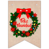 Bannière À Fanions Ensemble de Feliz Navidad Merry Christmas Wreath B (Troisième drapeau)