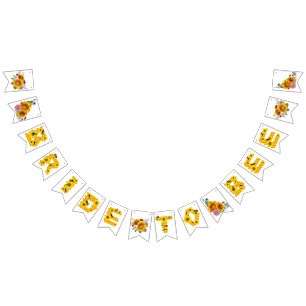 Bannière À Fanions Épouse à Bee   Fête des mariées florale aquarelle