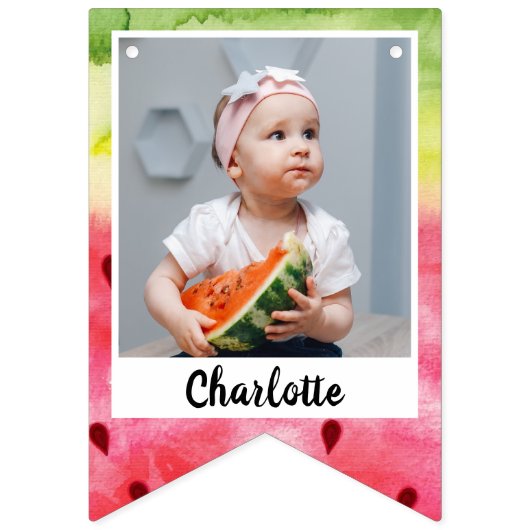 Bannière À Fanions Eté douce pastèque Anniversaire 3 Photo (Premier drapeau)