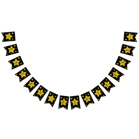 Bannière À Fanions Étoile de cinéma Anniversaire Black and Gold Stars (Tout)