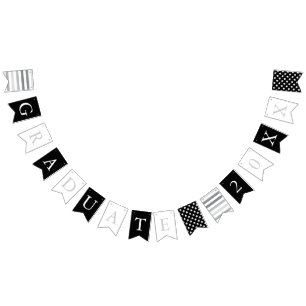 Bannière À Fanions Étoiles et bandes   Argent noir blanc   Diplômé