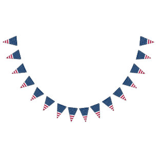Bannière À Fanions Étoiles et bandes patriotiques rouge blanc et bleu
