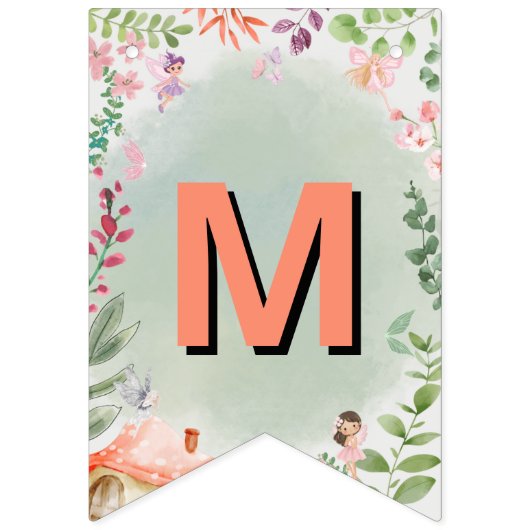 Bannière À Fanions Fairy First Birday Forest Aquarelle Champagne (Premier drapeau)