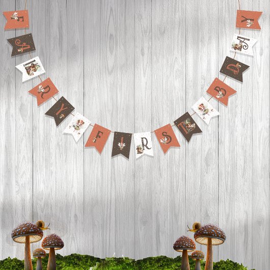 Bannière À Fanions Fairy First Woodland Animaux Champignons 1er anniv