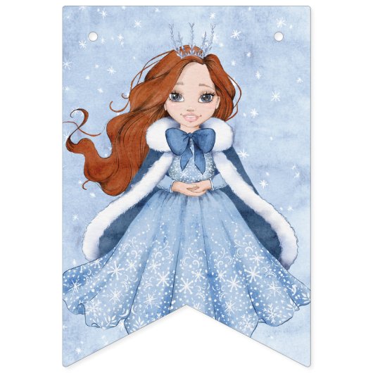 Bannière À Fanions Fairytale Winter Snow Princess Anniversaire | Chev (Premier drapeau)