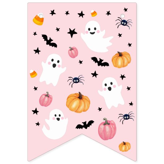 Bannière À Fanions Fantôme rose Halloween Éffrayant Un joyeux anniver (Premier drapeau)