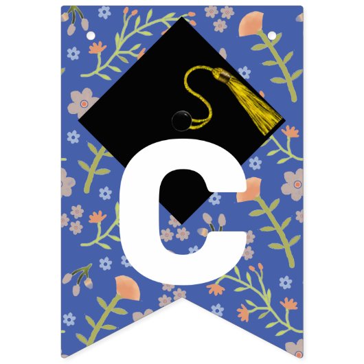 Bannière À Fanions Félicitations à Floral Graduation (Premier drapeau)