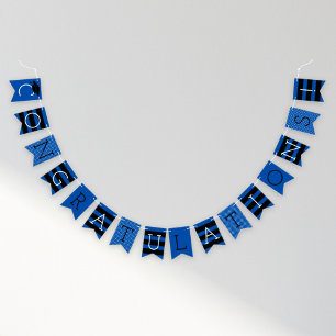 Bannière À Fanions Félicitations diplômé rayures bleues points fête