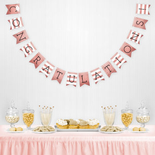 Bannière À Fanions Félicitations Grad Rose Gold Stripes Fête