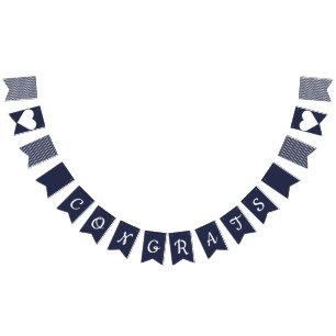 Bannière À Fanions Félicitations Marine et Bassin blanc Preppy
