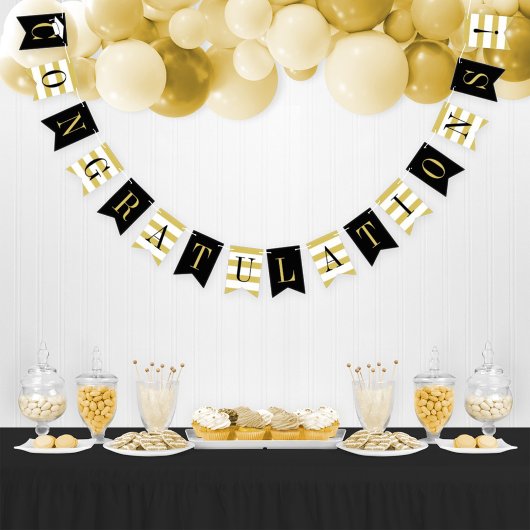 Bannière À Fanions Félicitations Modern Gold Black Graduation Party