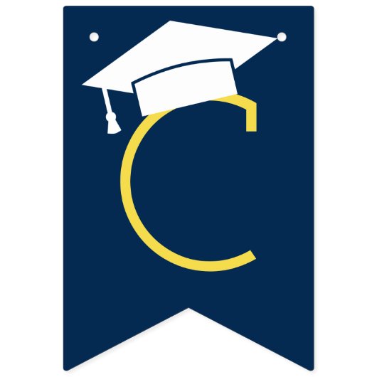 Bannière À Fanions Félicitations Moderne Marine Bleu Jaune Graduation (Premier drapeau)