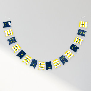 Bannière À Fanions Félicitations Moderne Marine Bleu Jaune Graduation