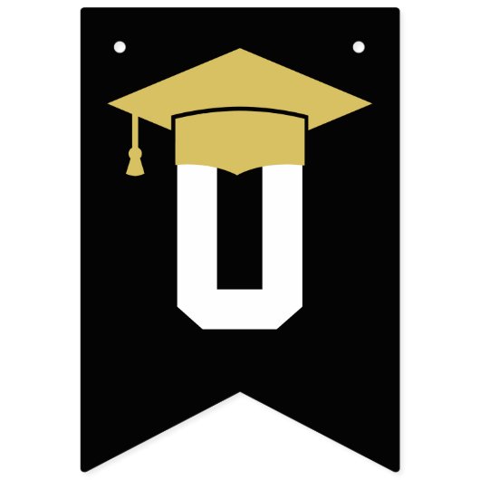 Bannière À Fanions Félicitations Moderne Noir et Or Graduation (Deuxième drapeau)