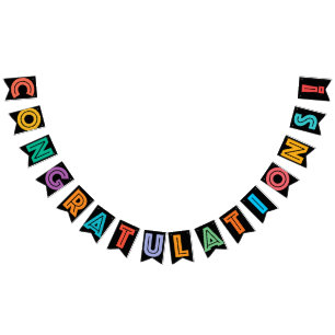 BANNIÈRE À FANIONS FÉLICITATIONS - NOIRES ET TEXTE MULTICOLORE