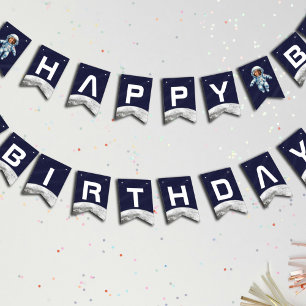 Bannière À Fanions Fête d'anniversaire d'astronaute 1er tour autour d