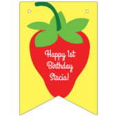 Bannière À Fanions Fête d'anniversaire de fraises (Premier drapeau)