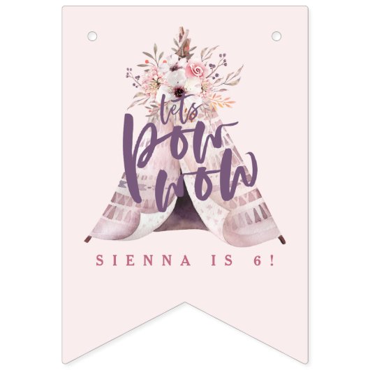 Bannière À Fanions Fête d'anniversaire de la teepee de boho d'aquarel (Deuxième drapeau)