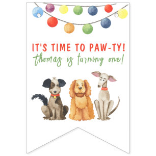 Bannière À Fanions Fête d'anniversaire du chien à l'aquarelle premier